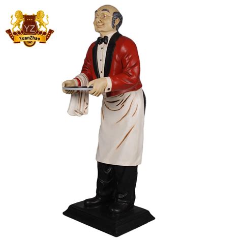 Custom Resin Figure Life Size Fiberglass Butler Statue Old Man Waiter