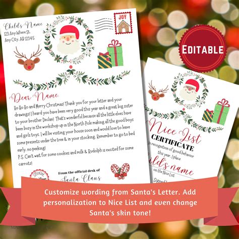 Personalized Editable Christmas Letter Bundle From Santa Nice List ...