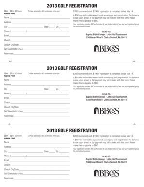 Fillable Online Bbc 2013 Golf Registration 2013 Golf Registration 2013