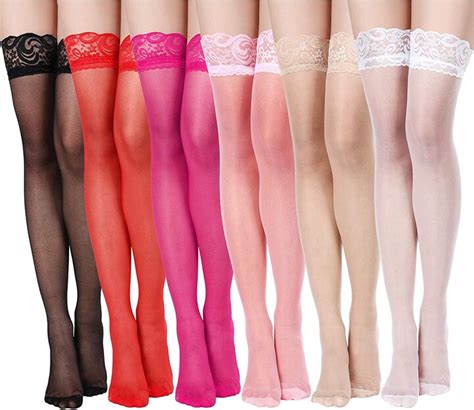 Geyoga Pairs Thigh High Stockings Lace Tights Silky Semi Sheer