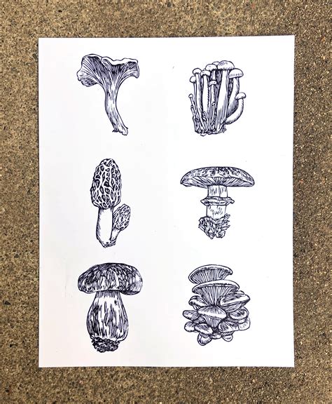 Edible Mushroom Print Linocut Print Printmaking Prints Mushroom Print Fine Art Print