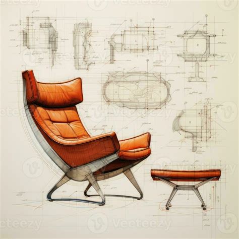 Sillón retro futurista mueble bosquejo ilustración mano dibujo