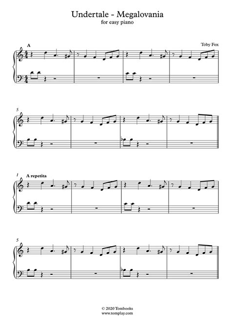 Undertale Megalovania Fox Toby Piano Sheet Music