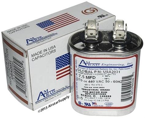 Genteq 27L566 7 5 Uf MFD 370 440 Volt VAC AmRad Oval Run Capacitor