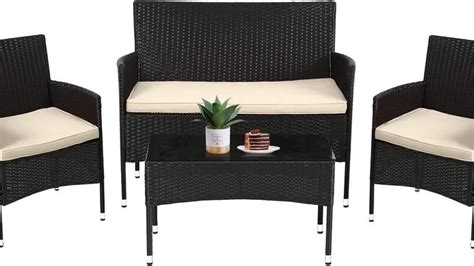 FDW Patio Furniture Set 4 Pieces Outdoor Rattan Chair Wicker Sofa Garden Conversation Bistro ...