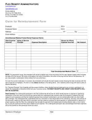 Fillable Online Claim For Reimbursement Form Claim For Reimbursement