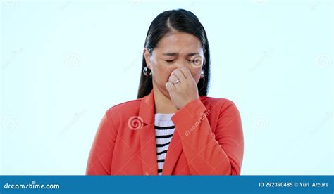 Bad Smell Woman And Holding Nose For Smelly Fragrance Scent Or Gas In