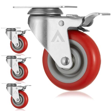 AmeriGrip (Set of 4) Swivel Casters with Locking Brakes - Heavy Duty 4" Polyurethane Wheels ...