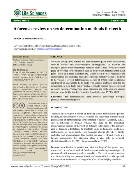 Pdf A Forensic Review On Sex Determination Methods For Teeth