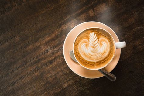 Hot Coffee On Wood Table Stock Image Image Of Milk Milky