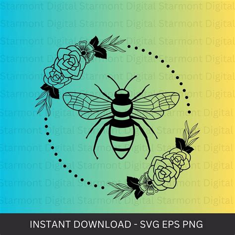 Bee Flower Svg Bumble Bee Svg Honey Svg Bee Clipart Bee Silhouette