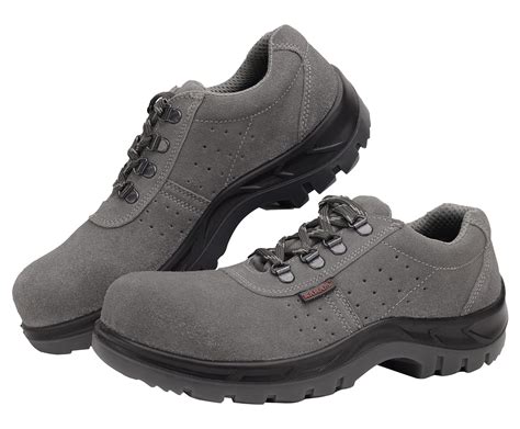 Karam Fs64 Suede Grey Leather Safety Shoes For Men Double Density