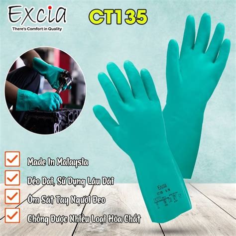 Găng Tay Cao Su Chống Hóa Chất Excia CT135 Chiều Dài 33CM Bảo Hộ GARAN