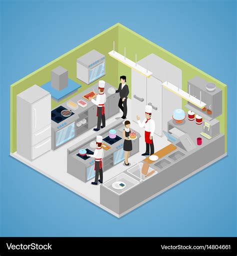 Restaurant Kitchen Interior Isometric Royalty Free Vector