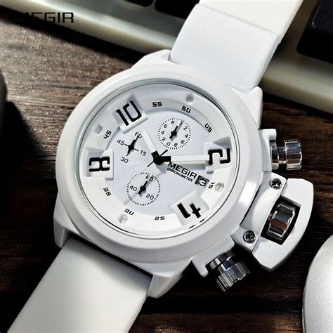 Mens Watch Chronograph White Mens White Sports Watches Military