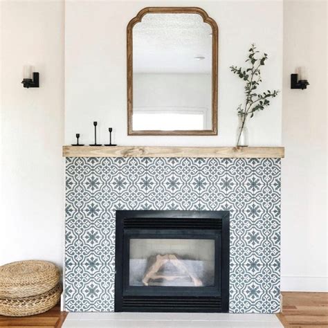 Custom Fireplace With Patterned Tile - Soul & Lane