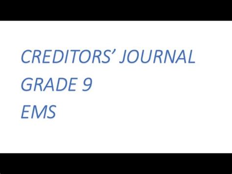 Accounting EMS Grade 9 Creditors Journal YouTube