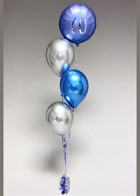 Inflated Chrome Blue And Silver Birthday Helium Balloon Cluster