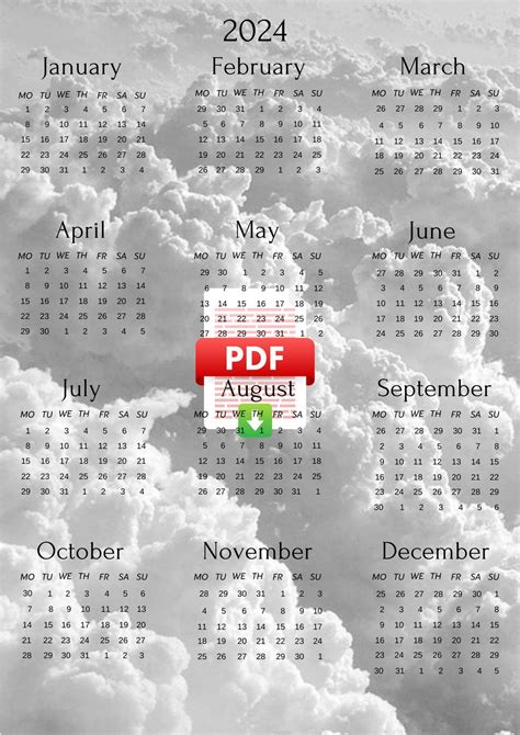 Printable Yearly Wall Calendar Etsy