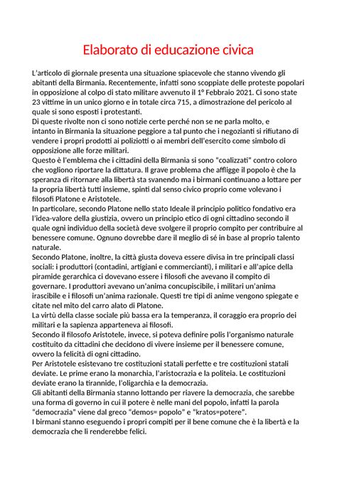 Elaborato Di Educazione Civica Filosofia Elaborato Di Educazione