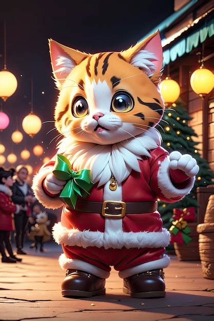 Premium Ai Image Cartoonishly Adorable Cat In A Santa Claus Costume