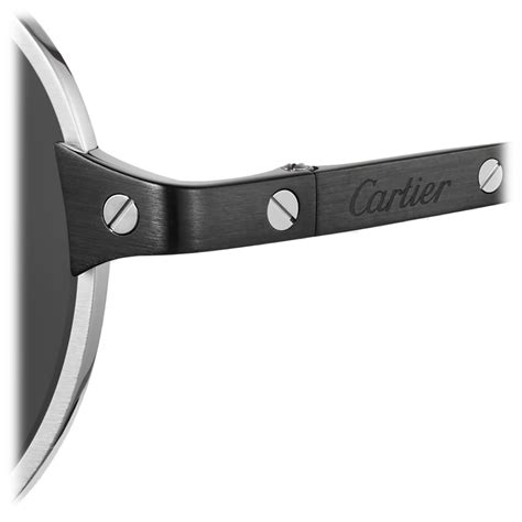 Cartier Pilot Brushed Platinum Black Lenses Santos De Cartier Collection Sunglasses