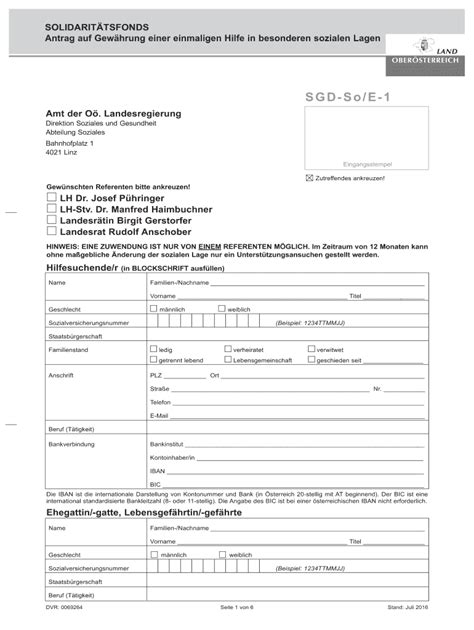 Fillable Online Land Oberoesterreich Gv Formular SGD So E 1 Fax Email