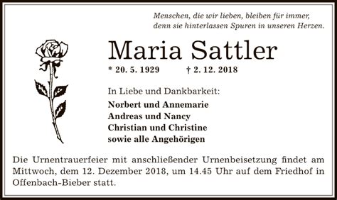 Traueranzeigen Von Maria Sattler Trauer Op Online De