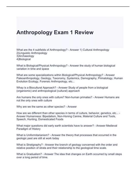 Anthropology Exam 1 Review 2024 Questions And Answers Anthropology