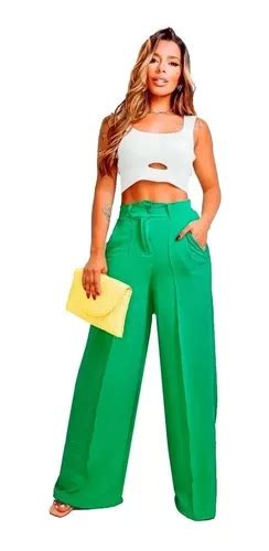 Calça Feminina Pantalona Wide Leg Social Alfaiataria Solta MercadoLivre