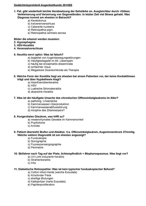 Klausur Sommersemester 2014 Fragen und Antworten Gedächtnisprotokoll