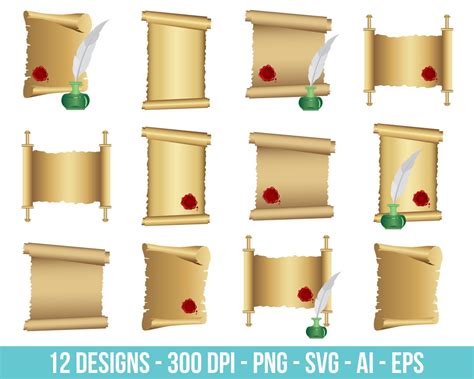 Papyrus Scroll Clipart Set. Digital Images or Vector Graphics for Commercial and Personal Use ...