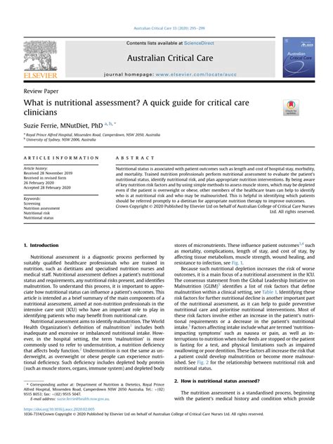 Pdf What Is Nutritional Assessment A Quick Guide For Critical Care