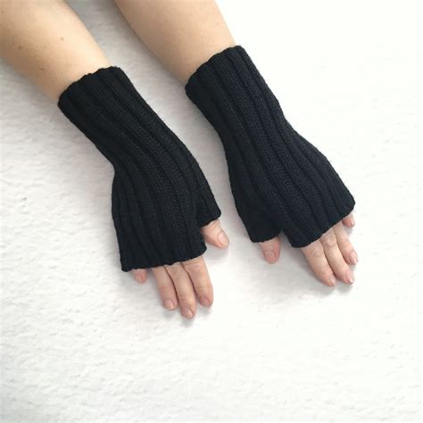 Black Fingerless Gloves For Women S Womens Day Gift Etsy