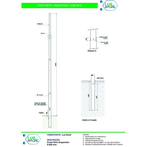 Poste Reto Engastado Metros Luz Atual