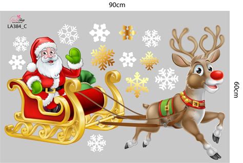 Combo Decal Trang Trí Noel Ông Già Noel Cưỡi Tuần Lộc