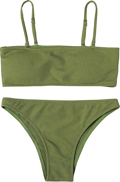 Amazon SweatyRocks Women S Sexy Bikini Set Removable Strap Wrap Padding Ribbed Swimwear Set