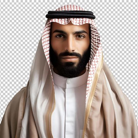 Hombre saudí adulto con vestimenta tradicional árabe keffiyeh y thobe