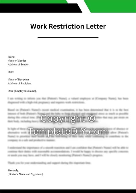 High Risk Pregnancy Work Restriction Letter Sample Word