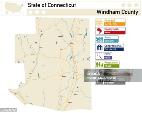 Detailed Infographic And Map Of Windham County In Connecticut Usa Stock