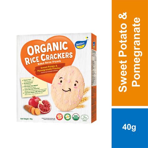 Tenten Organic Rice Cracker Sweet Potato Pomegranate Flavour 40g