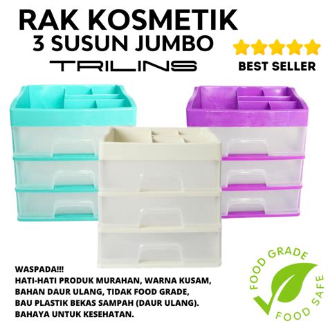 Jual Rak Kosmetik Plastik Trilins Susun Jumbo Laci Mini Jepit Karet