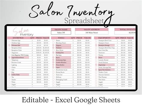 Salon Inventory Template Salon Inventory Tracker Log Beauty Salon Setup Checklist Nail Salon