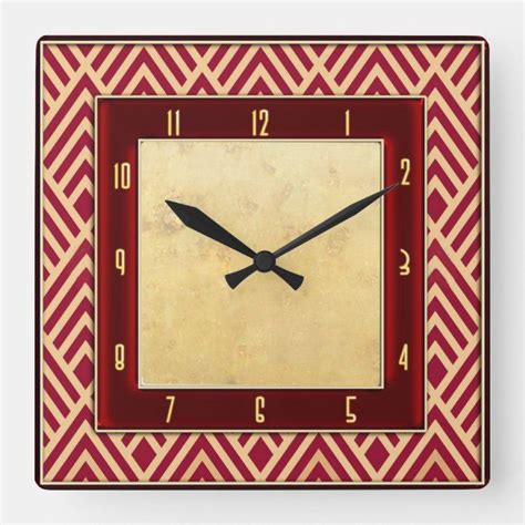 Red Art Deco Style Square Wall Clock Zazzle Wall Clock Art Deco