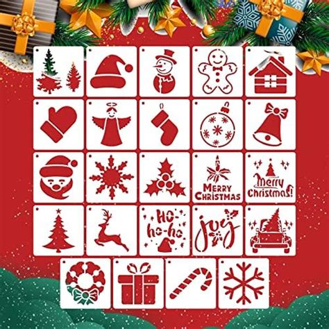 Aiex 24pcs Christmas Stencils 3x3 Inch Christmas Painting Template Christmas Stencils Reusable