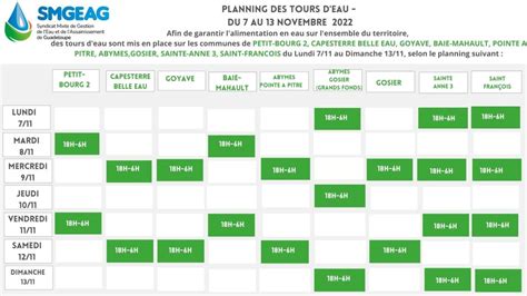 Planning Des Tours D Eau Du Au Novembre Smgeag