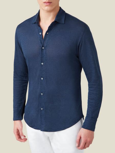 Navy Blue Linen Jersey Shirt Luca Faloni