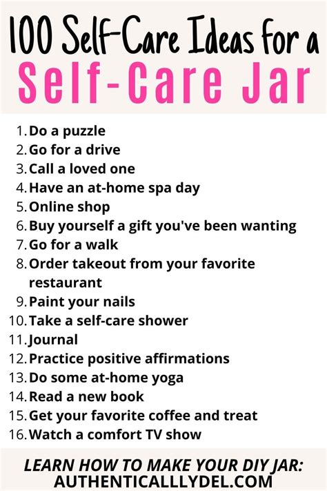 Diy Self Care Jar Self Care Ideas Authentically Del