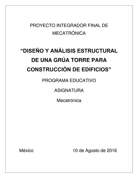 Solution Proyecto De Mecatro Nica Dise O Y An Lisis Estructural De Una