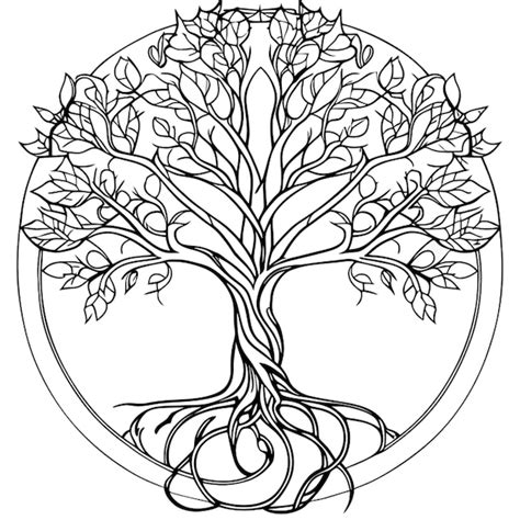 Árbol De La Vida Ilustración Vectorial Arte Lineal Vector Premium